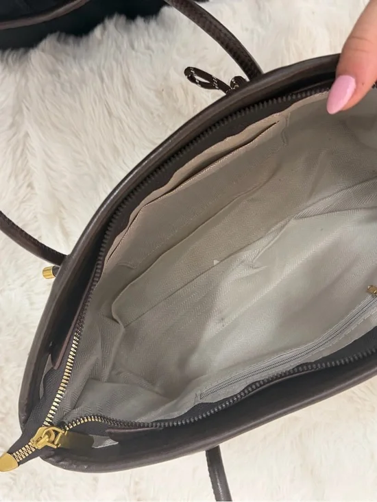 Chocolate Brown Leather Tote with Tassel Charm - Picture 3 of 4